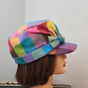 D&Y MULTI-COLORED PASTEL PLAID HAT